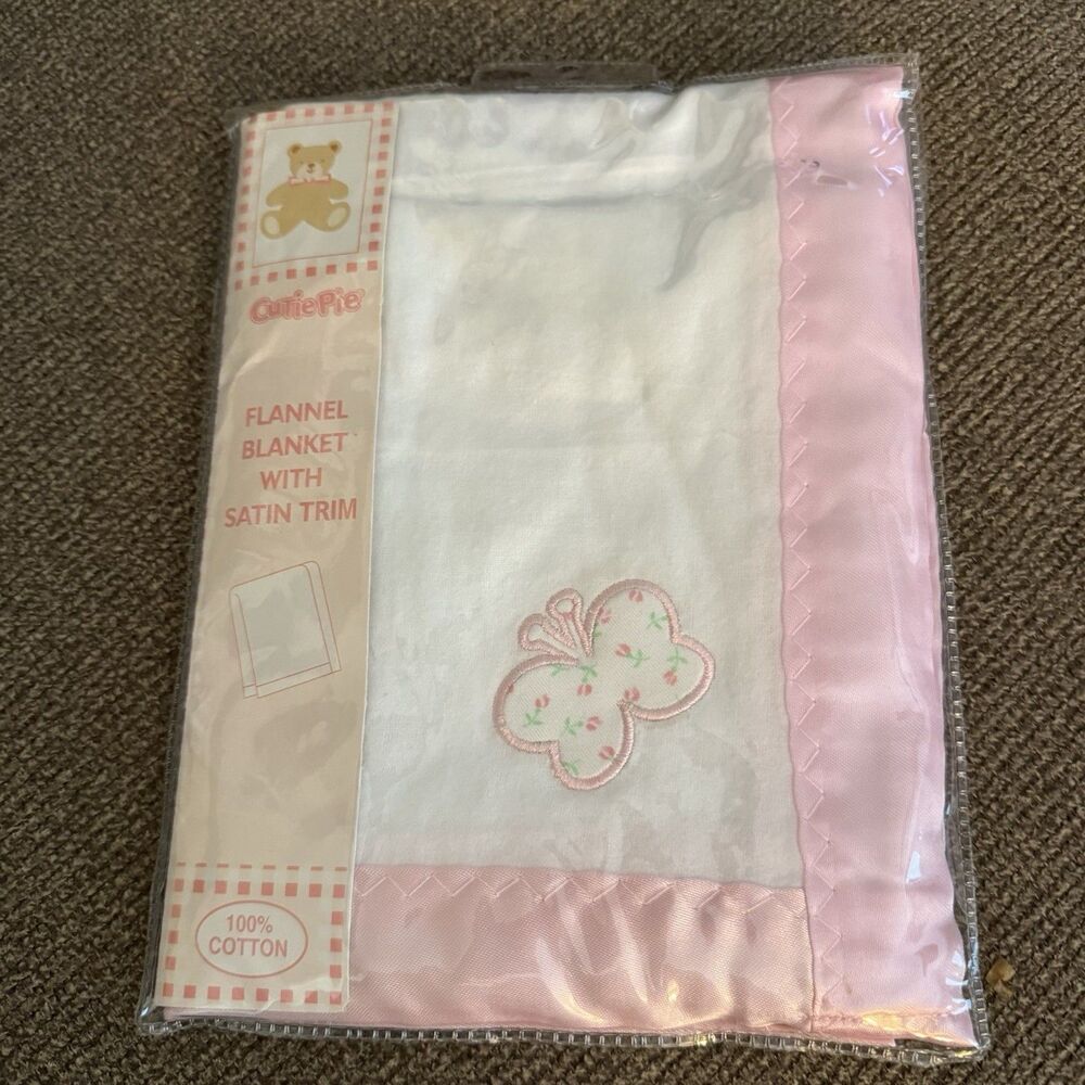 NWT Vintage Cutie Pie Pink Baby Blanket Security Lovey Cotton Fleece  Butterfly